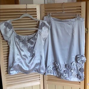 Satin Skirt & Top adorned with flowers